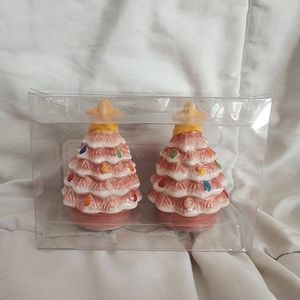Pink Christmas trees salt and pepper shaker set